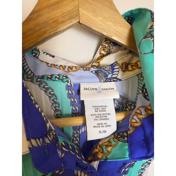 VTG Jaclyn Smith Green Gold White Short Sleeve Button Up Women’s Sz XL - Picture 3 of 6